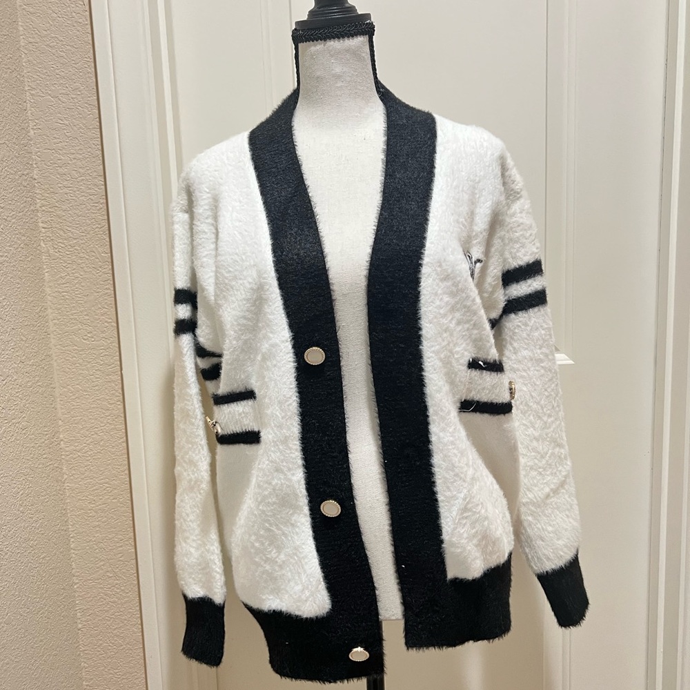 Black & White Open Cardigan Sweater